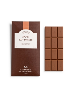 Tablette Chocolat Lait Intense 39% sur fond blanc