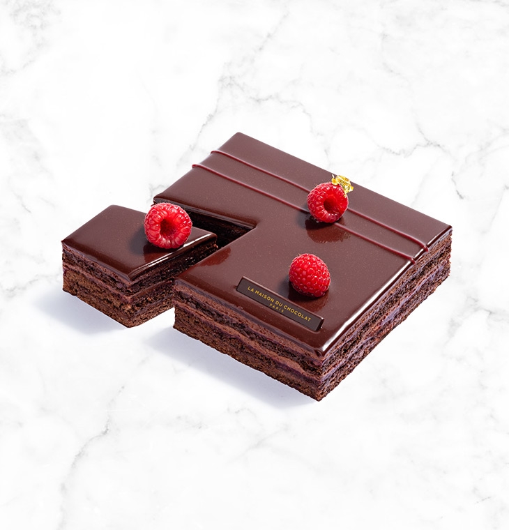 Dark Chocolate Raspberry Mousse Cake NYC - La Maison du Chocolat