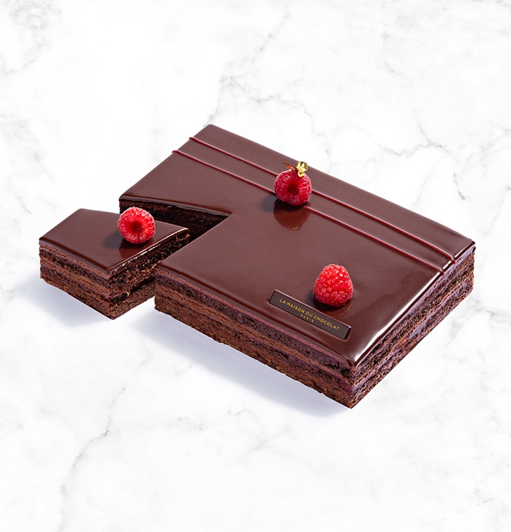 Dark Chocolate Raspberry Mousse Cake NYC - La Maison du Chocolat