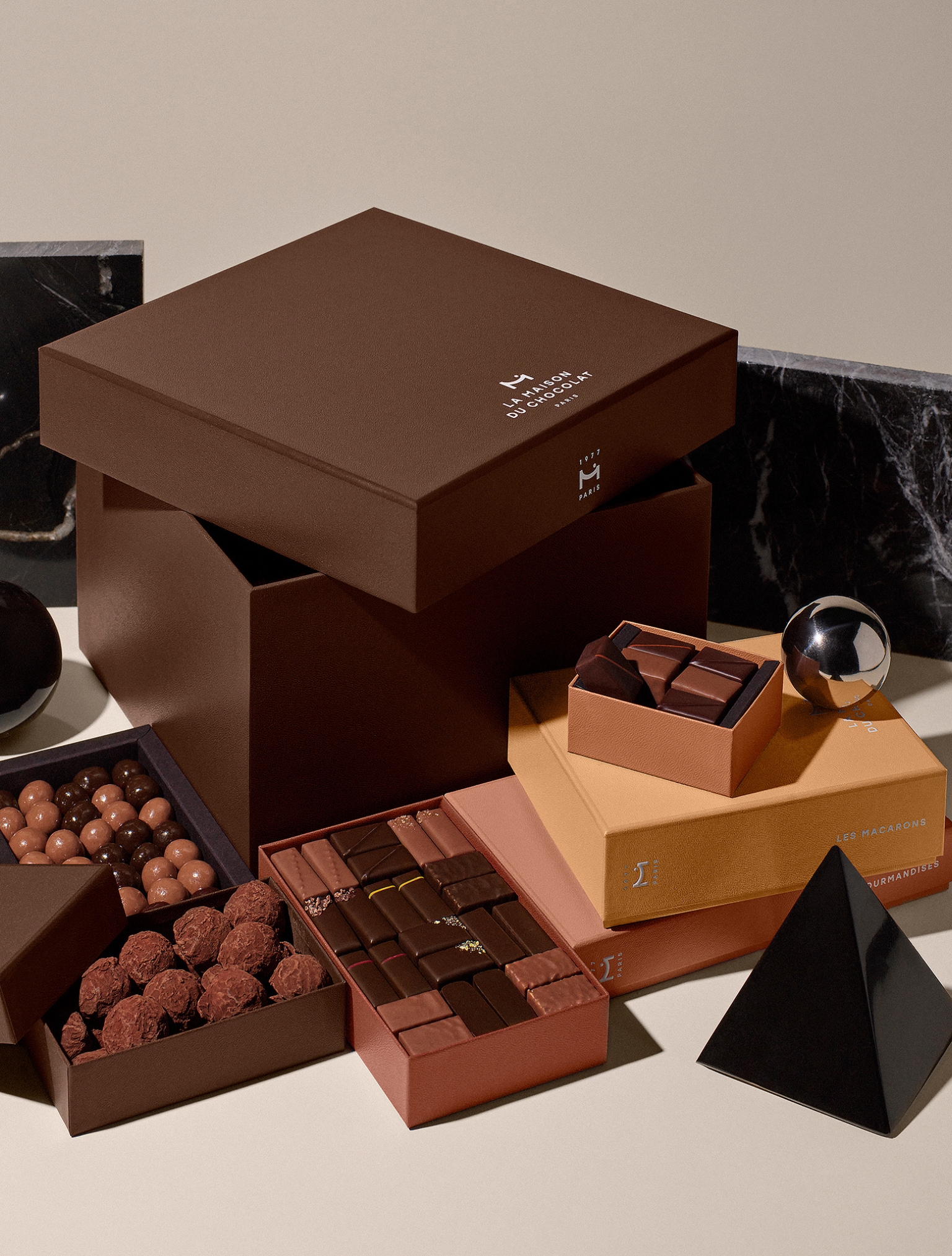 luxurious gift basket filled with gourmet chocolate gift boxes