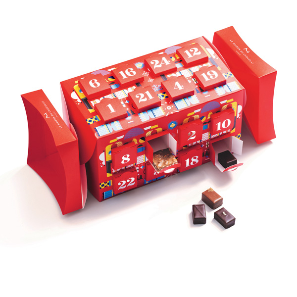 Calendrier de l'Avent de luxe en forme de Cracker rempli de chocolats de La Maison du Chocolat